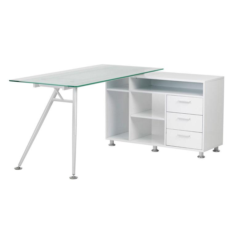 White glass store corner desk