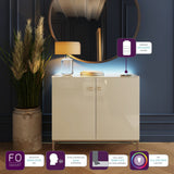 Frank Olsen Lyra Antique White Tall Sideboard with Mood Lighting & Wireless Phone Charging