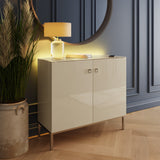 Frank Olsen Lyra Antique White Tall Sideboard with Mood Lighting & Wireless Phone Charging