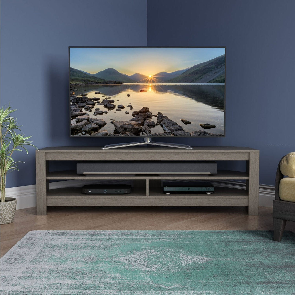 Techlink CA140GRE Calibre Flat TV Stand in Grey Oak suits Up To 65" TVs