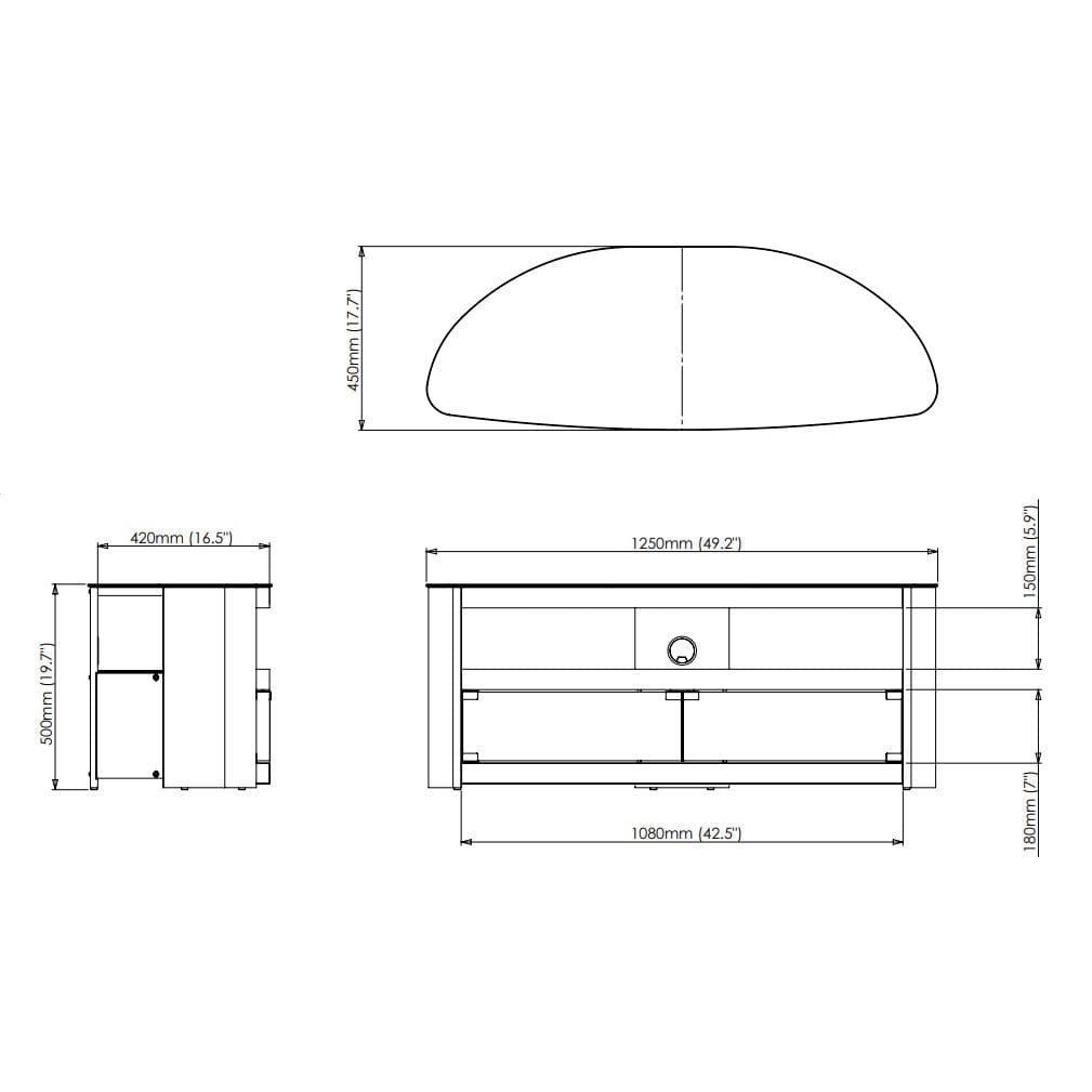 AVF Affinity Burghley 1.25m Walnut Curved TV Stand for TVs up to 65"