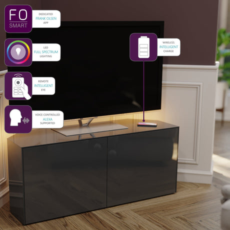 Frank Olsen High Gloss Grey 1200mm Corner TV Cabinet with LED Lighting and Wireless Phone Charging