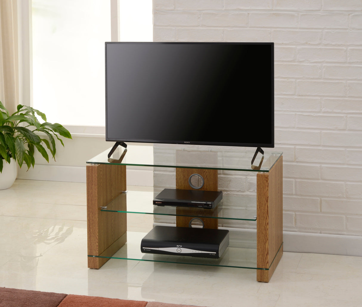 TTAP Elegance TV Stand in Oak and Clear Glass (AVS-L611-800-3OC)