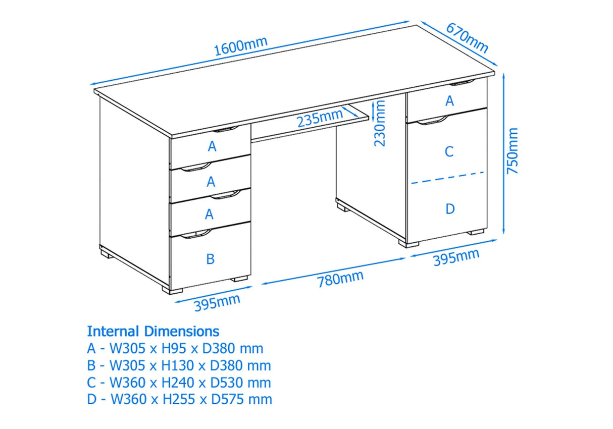 Alphason Kentucky White and High Gloss White Office Desk