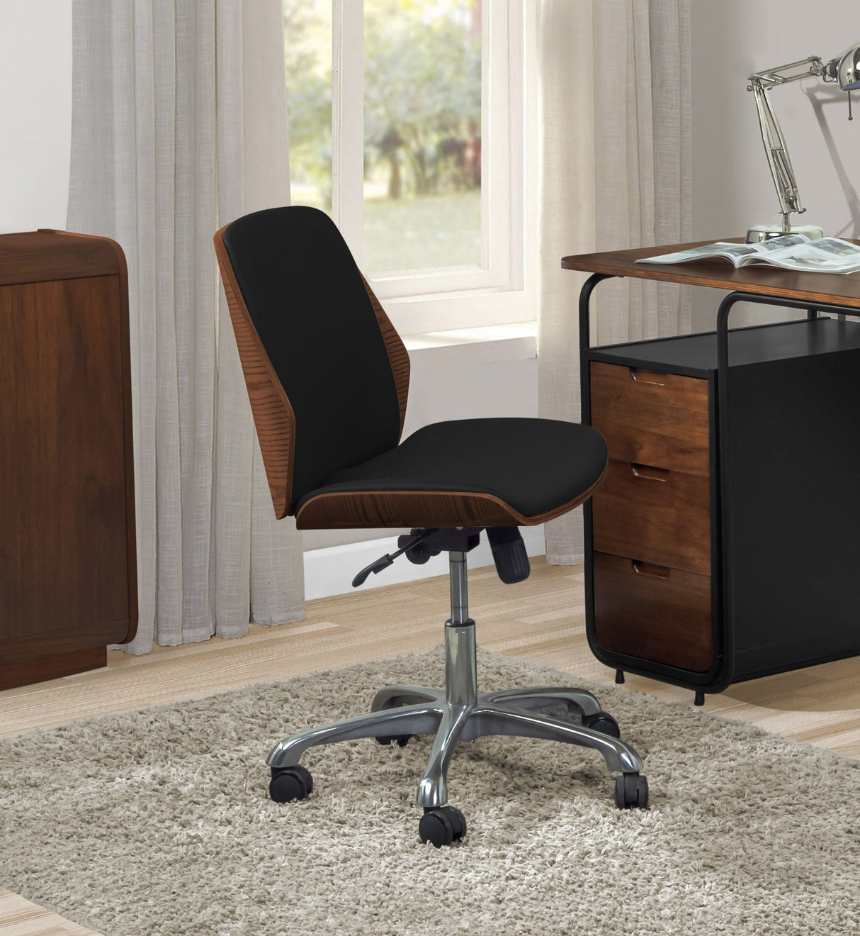 Jual Curve PC211 Office Chair in Walnut and Black Faux Leather