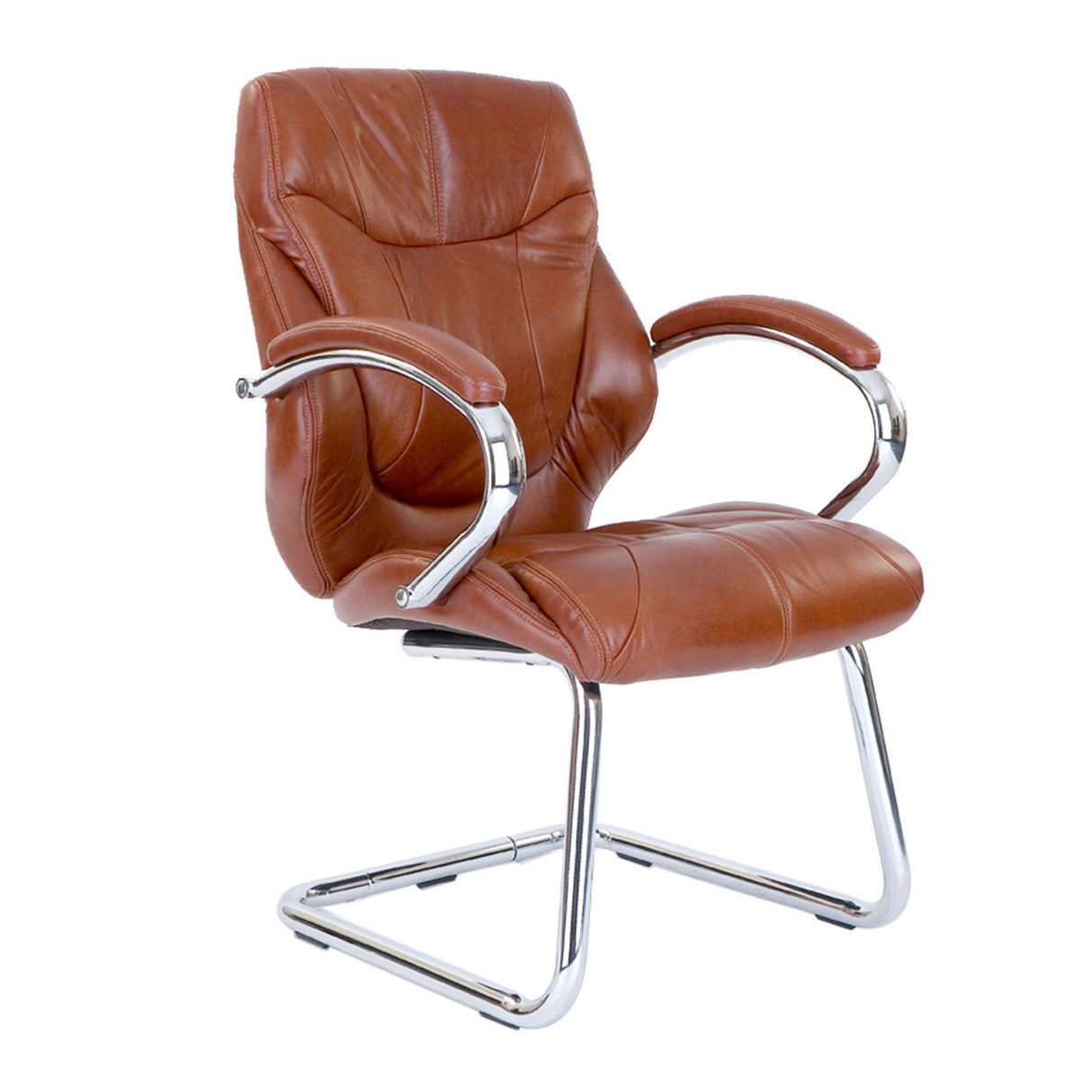 Nautilus Designs Sandown High Back Luxurious Leather Faced Executive Visitor Armchair with Integral headrest and Chrome Base - Tan