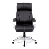 Nautilus Designs Cloud High Back Leather Faced Manager Chair with Satin Silver Finish to Armrests and Base - Black