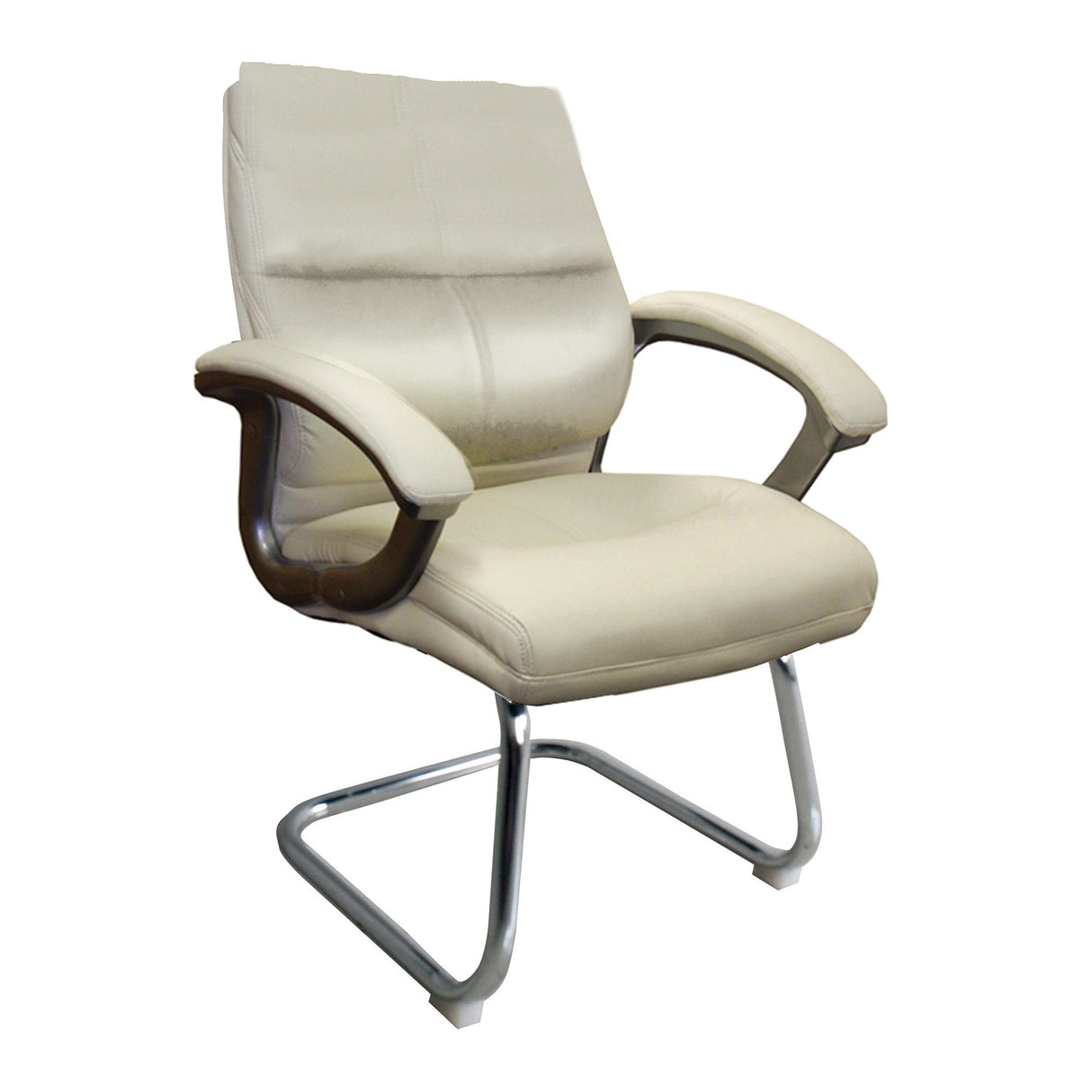 Nautilus Designs Greenwich High Back Leather Effect Executive Visitor Armchair with Contoured Design Backrest and Chrome Base - Cream