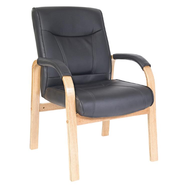 Teknik Kingston Black Leather Visitor Chair with Light Wood (8511MDK)